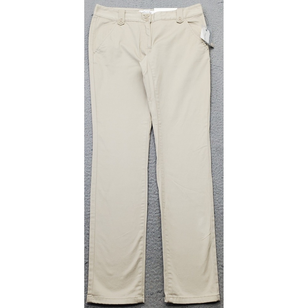 Nautica Ankle Length Khaki Chino Pants Womens 0 Tan Straight Fit 2 Button Fly